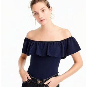 J. Crew Off-Shoulder Ruffle Black Top